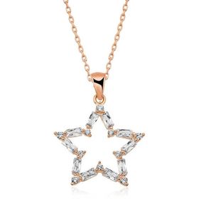 HİLALSHOP ​925 Ayar Rose Baget Taşlı Yıldız Gümüş Kolye