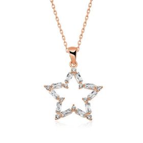 HİLALSHOP ​925 Ayar Rose Baget Taşlı Yıldız Gümüş Kolye