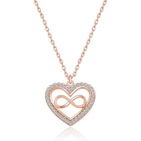 HİLALSHOP 925 Ayar Rose Kalp Sonsuzluk Kadın Gümüş Kolye