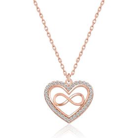 HİLALSHOP 925 Ayar Rose Kalp Sonsuzluk Kadın Gümüş Kolye