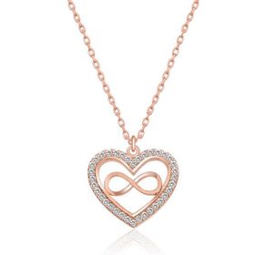 HİLALSHOP 925 Ayar Rose Kalp Sonsuzluk Kadın Gümüş Kolye
