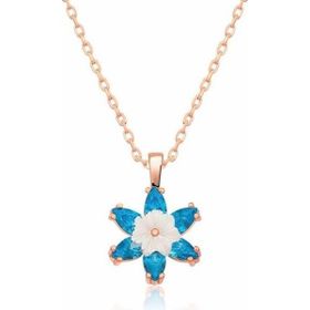 HİLALSHOP 925 Ayar Rose Mavi Lotus Çiçeği Kadın Gümüş Kolye