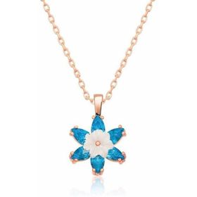 HİLALSHOP 925 Ayar Rose Mavi Lotus Çiçeği Kadın Gümüş Kolye