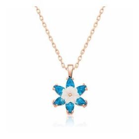 HİLALSHOP 925 Ayar Rose Mavi Lotus Çiçeği Kadın Gümüş Kolye