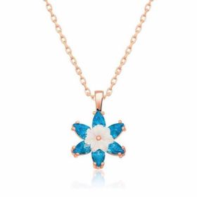 HİLALSHOP 925 Ayar Rose Mavi Lotus Çiçeği Kadın Gümüş Kolye