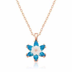 HİLALSHOP 925 Ayar Rose Mavi Lotus Çiçeği Kadın Gümüş Kolye
