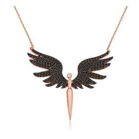 HİLALSHOP 925 Ayar Siyah Mikail Meleği Çok Renkli Kadın Gümüş Kolye