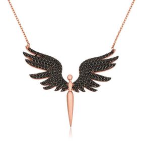 HİLALSHOP 925 Ayar Siyah Mikail Meleği Çok Renkli Kadın Gümüş Kolye