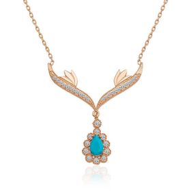HİLALSHOP 925 Ayar Turkuaz Taşlı Madalyon Kadın Gümüş Kolye