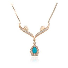 HİLALSHOP 925 Ayar Turkuaz Taşlı Madalyon Kadın Gümüş Kolye