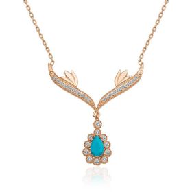 HİLALSHOP 925 Ayar Turkuaz Taşlı Madalyon Kadın Gümüş Kolye
