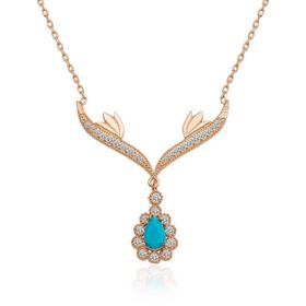 HİLALSHOP 925 Ayar Turkuaz Taşlı Madalyon Kadın Gümüş Kolye