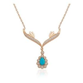 HİLALSHOP 925 Ayar Turkuaz Taşlı Madalyon Kadın Gümüş Kolye