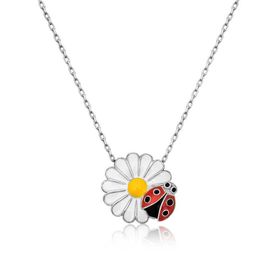 HİLALSHOP ​925 Ayar Uğur Böcekli Papatya Kadın Gümüş Kolye