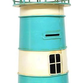 HİLALSHOP Dekoratif Metal Deniz Feneri Kumbara Vintage Hediyelik Çok Renkli Biblo