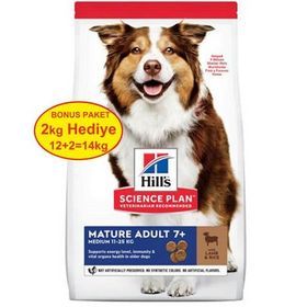 Hills Science Plan 12 kg +2 kg Hediyeli Mature Adult 7+ Orta Irk Kuzu Etli Yaşlı Köpek Maması