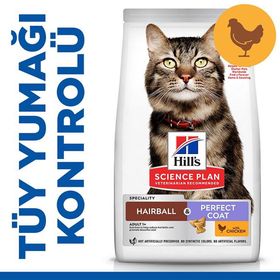 Hills Science Plan Hairball Perfect Coat Tüy Yumağı Önleyici Tavuklu 1.5 kg Yetişkin Kedi Maması