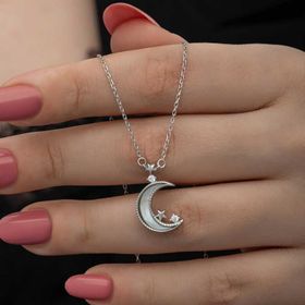 Himarry 925 Ayar Ay Yıldız Gri Kadın Gümüş Kolye