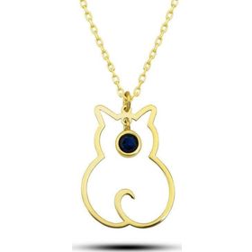 Himarry 925 Ayar Eylül Ayı Doğum Taşı Kedi Kadın Gümüş Kolye