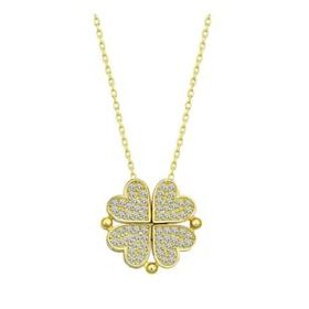 Himarry 925 Ayar Gold Kalpli Açılabilen Yonca Kadın Gümüş Kolye
