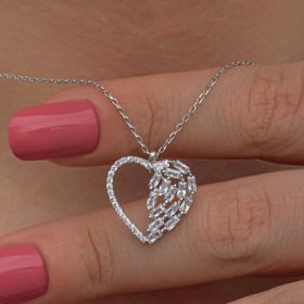 Himarry 925 Ayar Gumus Baget Tasli Kalp Kadın Kolye