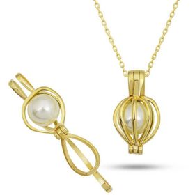 Himarry 925 Ayar Gümüş Gold Beyaz İncili Kadın Kolye