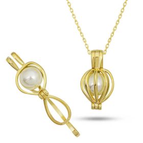Himarry 925 Ayar Gümüş Gold Beyaz İncili Kadın Kolye
