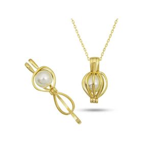 Himarry 925 Ayar Gümüş Gold Beyaz İncili Kadın Kolye