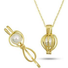 Himarry 925 Ayar Gümüş Gold Beyaz İncili Kadın Kolye