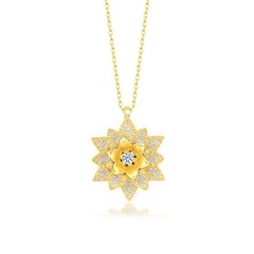 Himarry 925 Ayar Gumus Gold Beyaz Taslı Lotus Cicegi Kadın Kolye