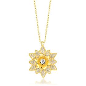 Himarry 925 Ayar Gumus Gold Beyaz Taslı Lotus Cicegi Kadın Kolye