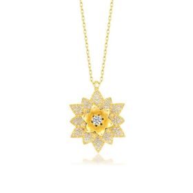 Himarry 925 Ayar Gumus Gold Beyaz Taslı Lotus Cicegi Kadın Kolye