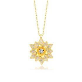 Himarry 925 Ayar Gumus Gold Beyaz Taslı Lotus Cicegi Kadın Kolye