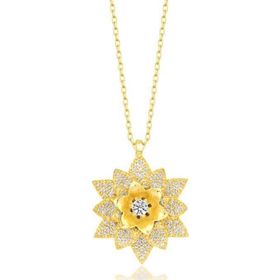 Himarry 925 Ayar Gumus Gold Beyaz Taslı Lotus Cicegi Kadın Kolye