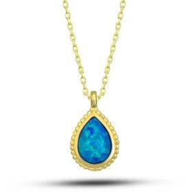 Himarry 925 Ayar Gümüş Gold Damla Mavi Opal Tasli Kadın Kolye