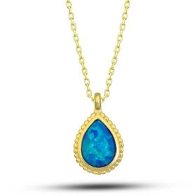 Himarry 925 Ayar Gümüş Gold Damla Mavi Opal Tasli Kadın Kolye
