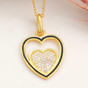 Himarry 925 Ayar Gümüş Gold Kalp Kadın Kolye