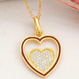 Himarry 925 Ayar Gümüş Gold Kalp Kadın Kolye