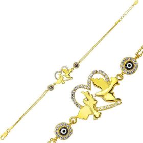 Himarry 925 Ayar Gümüş Gold Kalpli Güvercin Bileklik