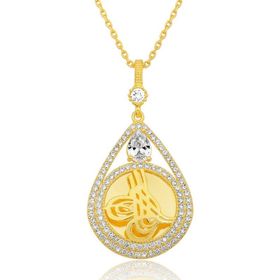 Himarry 925 Ayar Gumus Gold Kaplama Damla Tugrali Kadın Kolye