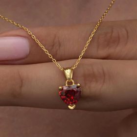 Himarry 925 Ayar Gumus Gold Kırımızı Taşlı Kalpli Kadın Kolye