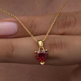 Himarry 925 Ayar Gumus Gold Kırımızı Taşlı Kalpli Kadın Kolye