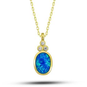 Himarry 925 Ayar Gumus Gold Mavi Opal Taslı Ananas Kadın Kolye