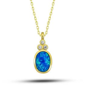 Himarry 925 Ayar Gumus Gold Mavi Opal Taslı Ananas Kadın Kolye