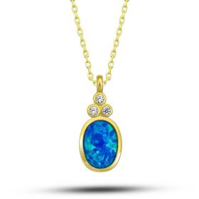 Himarry 925 Ayar Gumus Gold Mavi Opal Taslı Ananas Kadın Kolye
