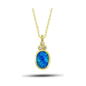 Himarry 925 Ayar Gumus Gold Mavi Opal Taslı Ananas Kadın Kolye