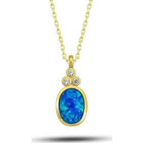 Himarry 925 Ayar Gumus Gold Mavi Opal Taslı Ananas Kadın Kolye
