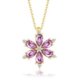Himarry 925 Ayar Gümüş Gold Mor Lotus Cicegi Kadın Kolye