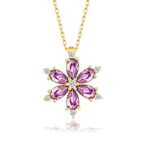 Himarry 925 Ayar Gümüş Gold Mor Lotus Cicegi Kadın Kolye