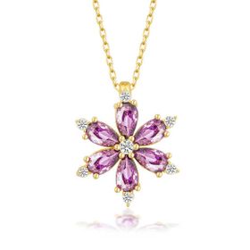 Himarry 925 Ayar Gümüş Gold Mor Lotus Cicegi Kadın Kolye